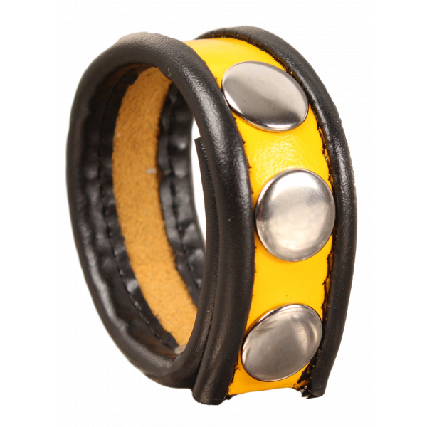 Leather Cockring - Black/Yellow- 3 snaps