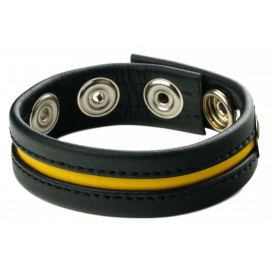 Leather Cockring 3 snaps Black-Yellow