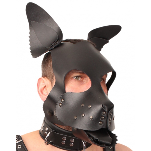 PUPPY LEDERMASKE SCHWARZ + ZUNGEN- UND OHRENSET SCHWARZ