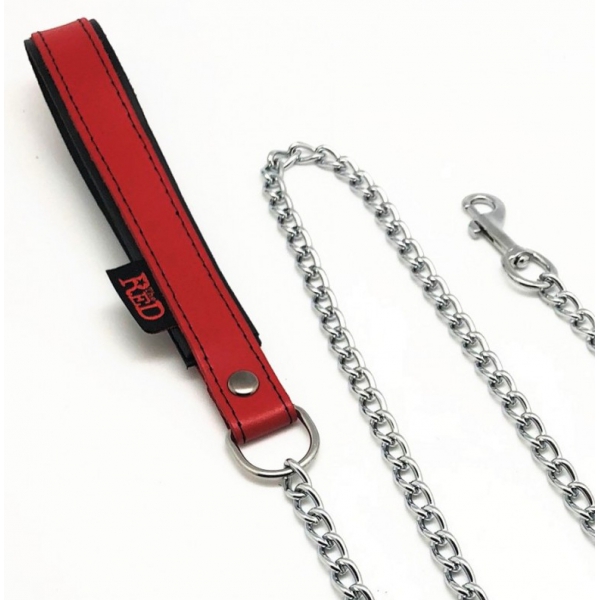 Leash with leather handle 1m Red