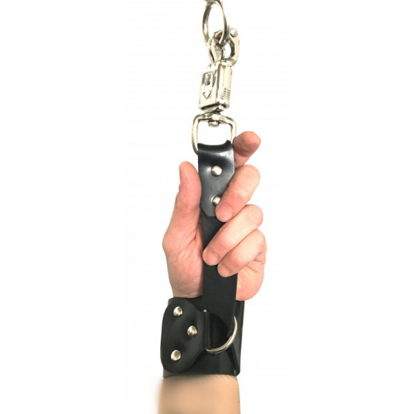 Leather handcuffs with anti-panic safety snap hook
