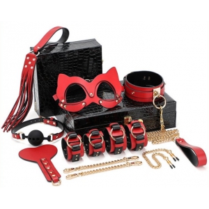 KinkHarness Set di lusso BDSM nero-rosso 8 pezzi