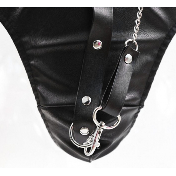 Thong in imitation leather with leash