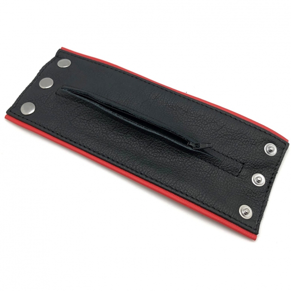 Leather wrist strap - Black/Red with zip