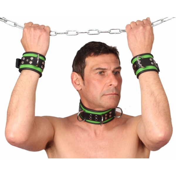 Green-Black leather handcuffs