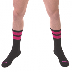 Barcode Berlin Calcetines de gimnasia negro-rosa fluorescente