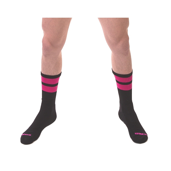 Calcetines de gimnasia negro-rosa fluorescente