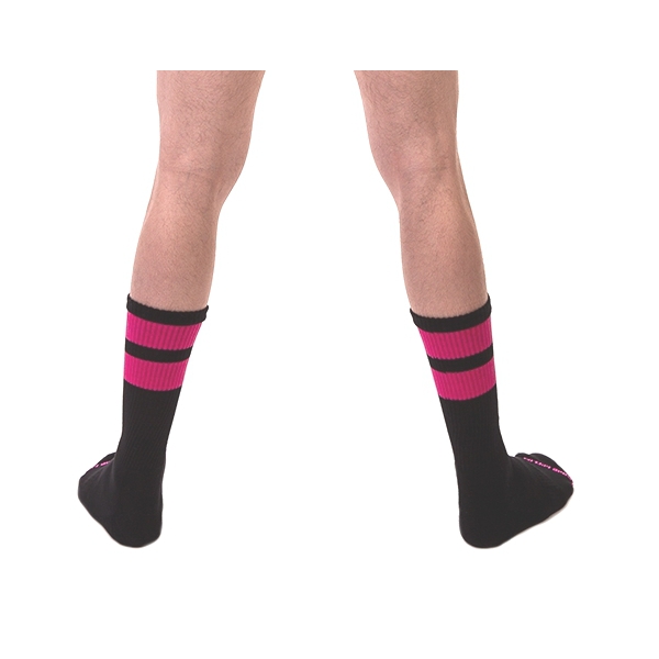 Calcetines de gimnasia negro-rosa fluorescente