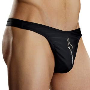 male power String Thong Zipper Schwarz