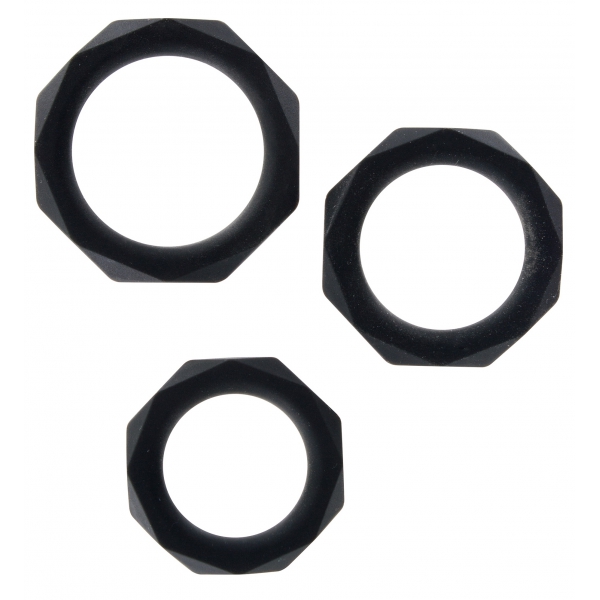 Set of 3 Black Power Halo Silicone Cockrings