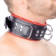 Padded leather collar with 3 D-rings Red
