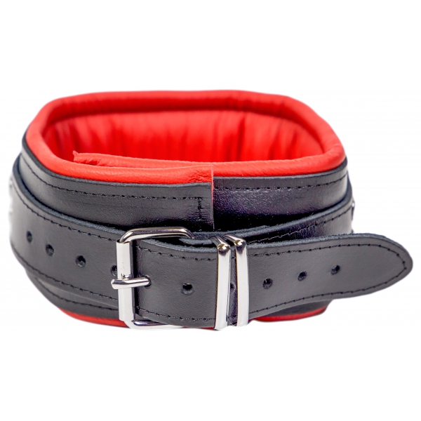 Gevoerde lederen halsband met 3 D-ringen Rood