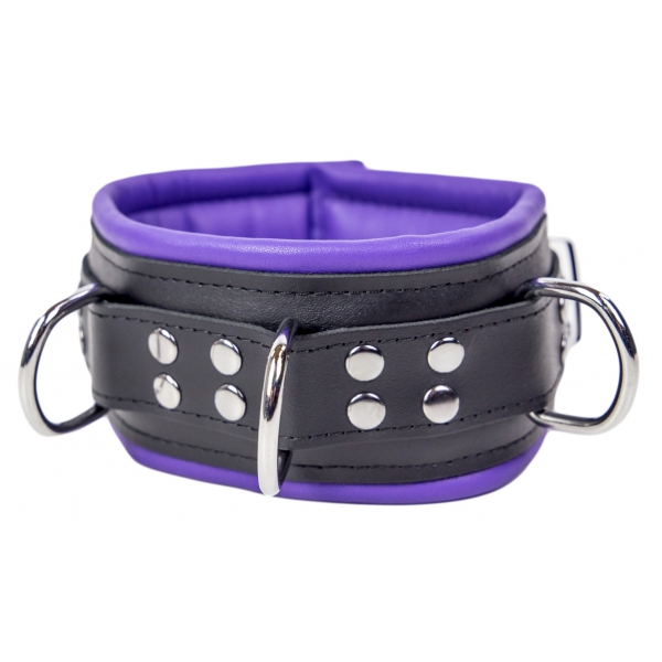 Gepolstertes Halsband aus Leder 3 Ringe D Violett