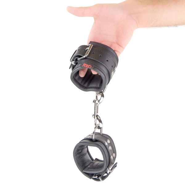 Padded leather handcuffs for wrists Black