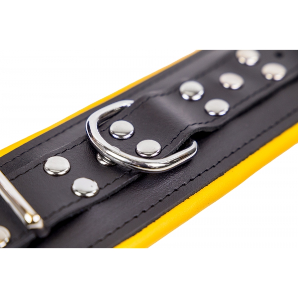 Manette in pelle imbottite Nero-Giallo