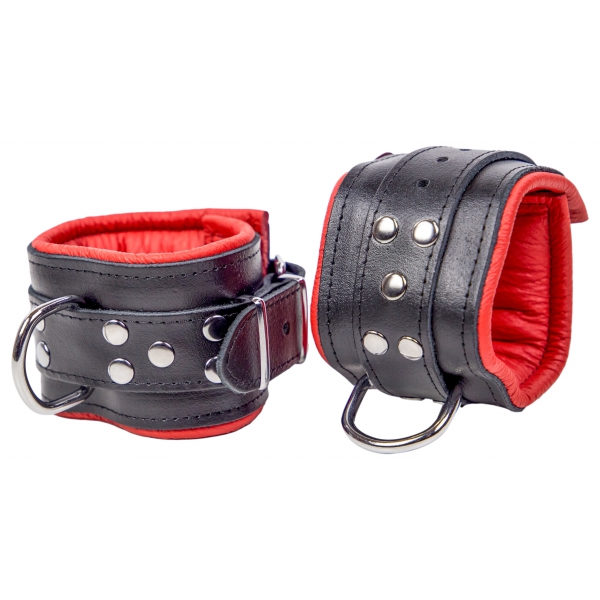 Padded leather ankle cuffs Black-Red