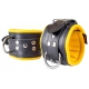 Padded Leather Ankle Cuffs Black-Yellow