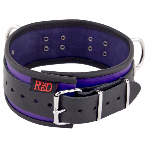 Collar de cuero 3 anillos D púrpura-negro