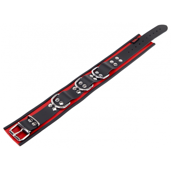 Lederhalsband 3 Ringe D Rot-Schwarz