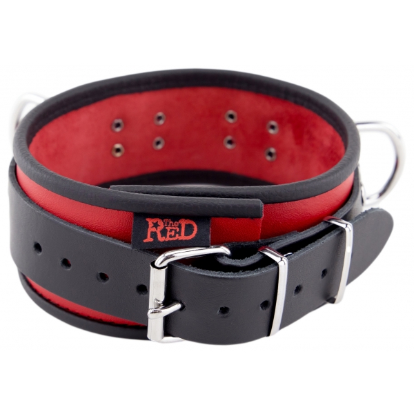 Lederhalsband 3 Ringe D Rot-Schwarz