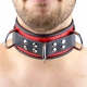 Leder Halskette 3 Ringe D Rot-Schwarz