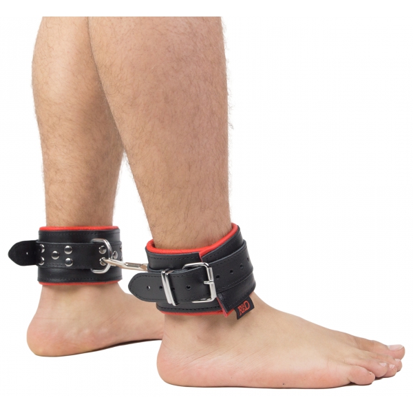 Padded leather ankle cuffs Black-Red
