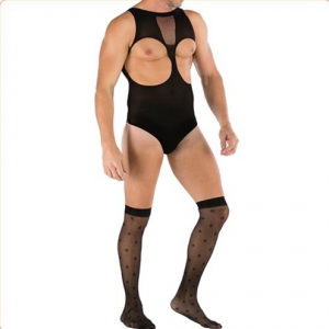  Catsuit + Strümpfe TEDDY Sexy Outfit Schwarz