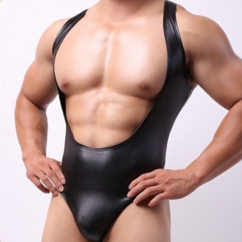 Powerful Men Patent Leather Cupless Singlet