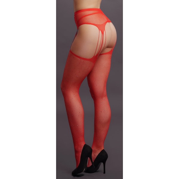 Garter belt effect tights with rhinestones Lana - Red