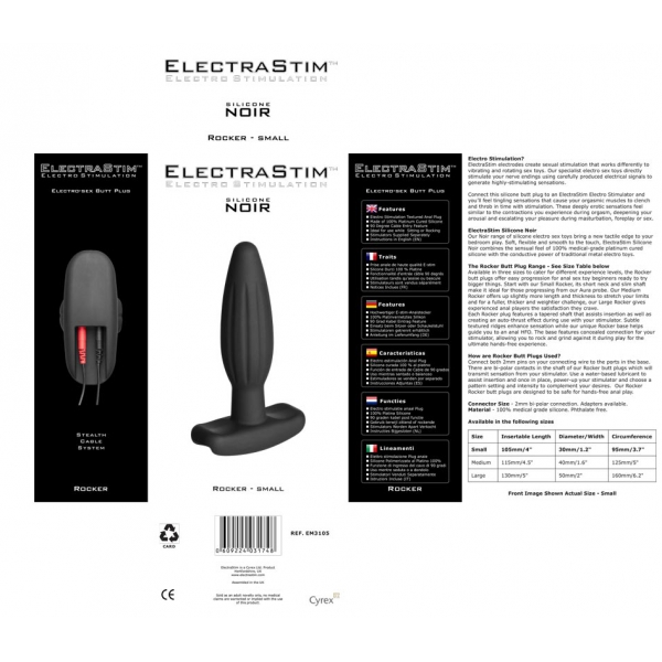 Plug Électro en silicone Rocker ElectraStim 10 x 2.5cm