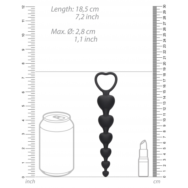 Silicone rosary Anal Heart 15 x 3.2cm