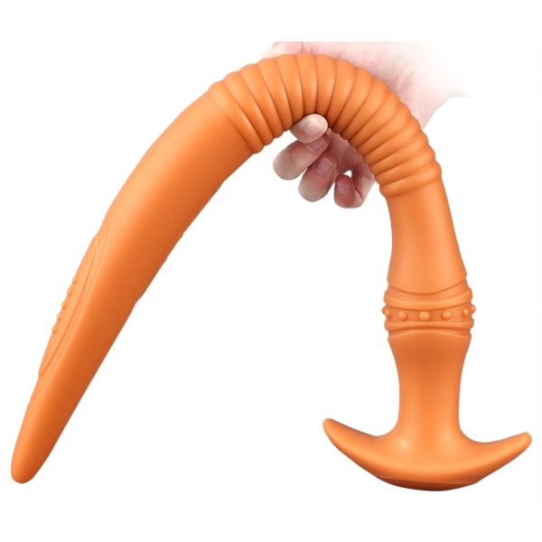 Eel Long Silicone Butt Plug Orange 28 x 3.5cm