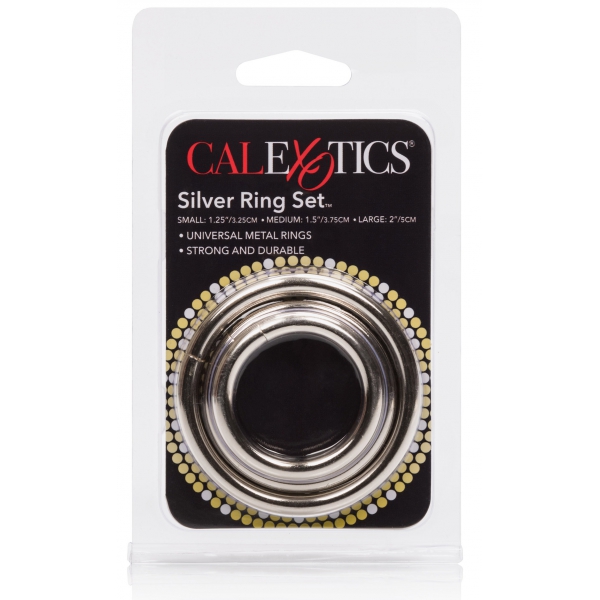 Juego de 3 anillos metálicos de plata Cockrings 32 a 50mm