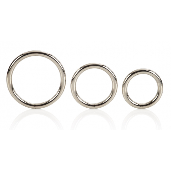 Set von 3 Metallcockringen Silver Ring 32 bis 50mm