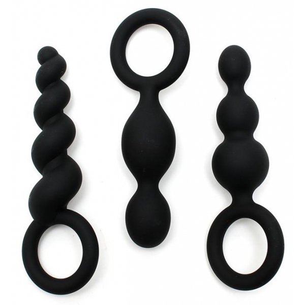 Kit of 3 Silicone Booty Call Satisfyer plugs 9.5 x 2.5cm