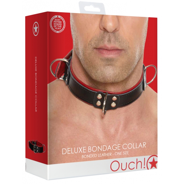 Deluxe Bondage Halsband Schwarz-Rot