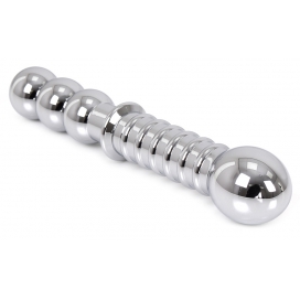 Dildo duplo em metal nervurado 19 x 3,5 cm