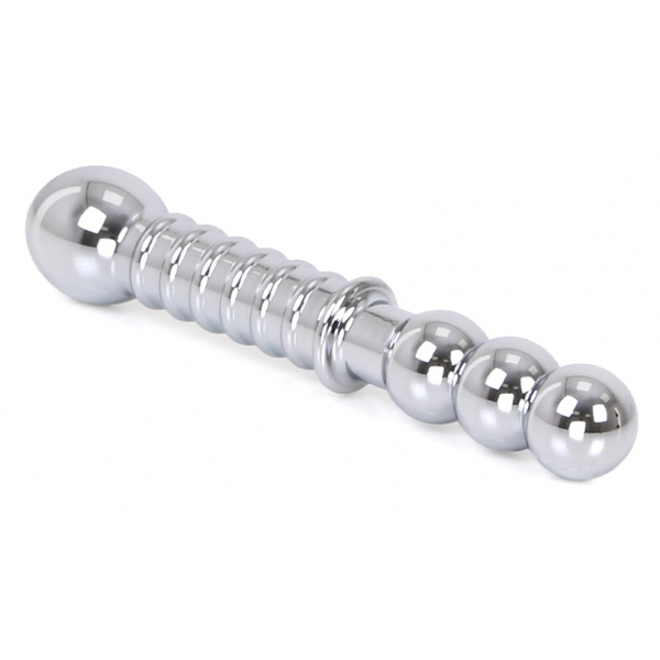 Double dildo in Ribbed metal 19 x 3.5 cm