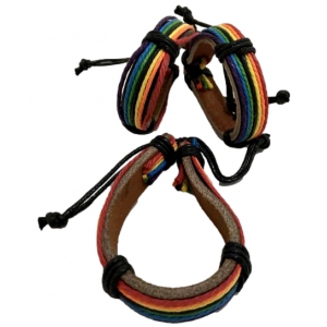 Pride Items Braccialetto di pelle e filo arcobaleno