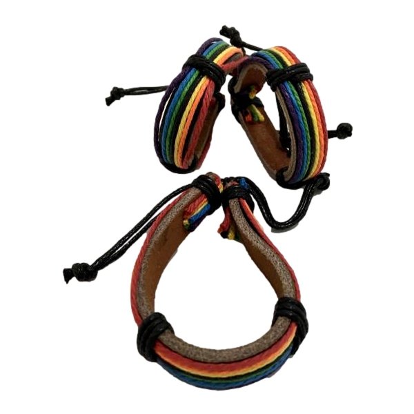 Pulsera de cuero e hilo arco iris