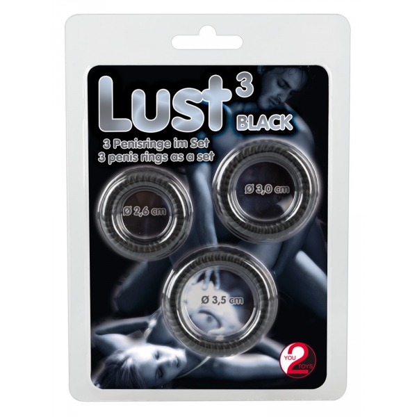 Set di 3 cockring in silicone Black Lust