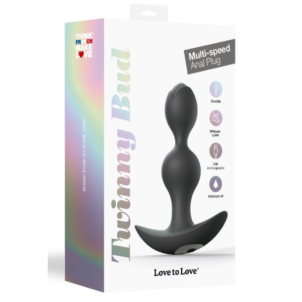 Plug vibrador Twinny Bud 10,5 x 3cm Negro