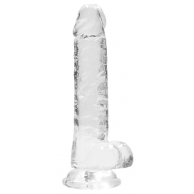Real Rock Crystal 7" / 18 cm Realistic Dildo With Balls - Transparent