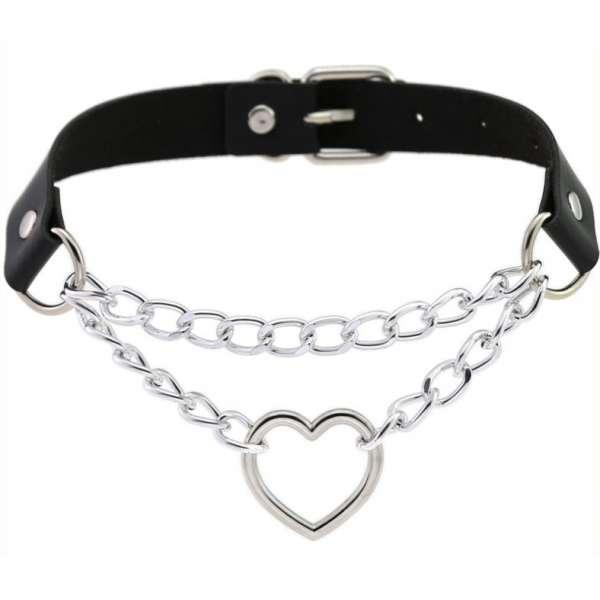 Collar Corazón de metal con cadena NEGRO