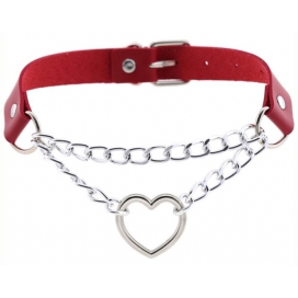 Metal Heart Collar With Chain RED