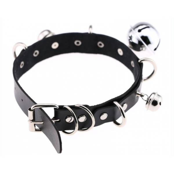 D Ring Punk Collar With Bell BLACK