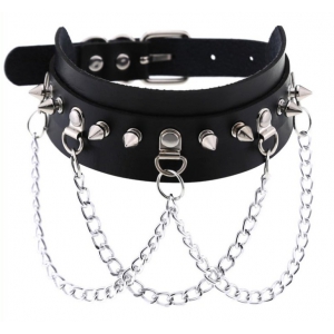 Joy Jewels Spikes Collar With Silver Chain BLACK