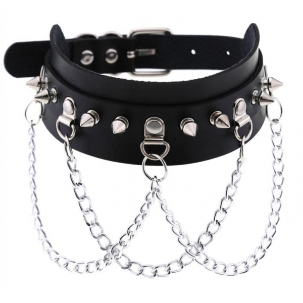 Piky Stachelhalsband Schwarz-Silber