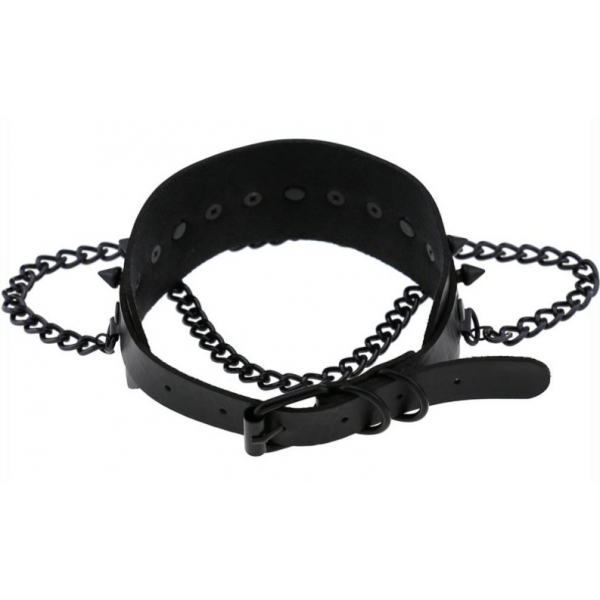 Spikes Collar With Black Chain BLACK