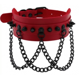 Spikes Collar With Black Chain RED
